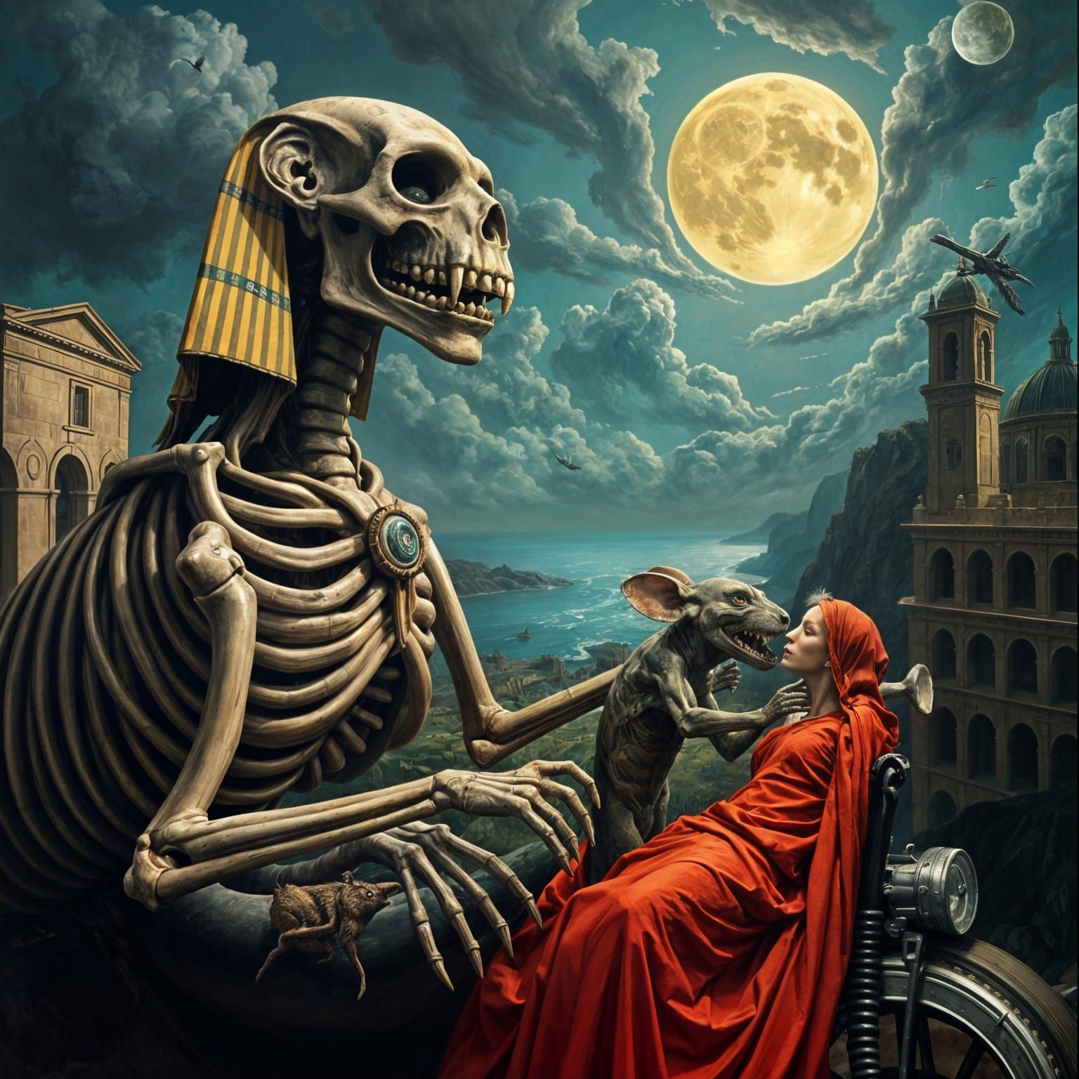 Surreal Fantasy Art: Skeletal Sphinx Over Pippi Longstocking