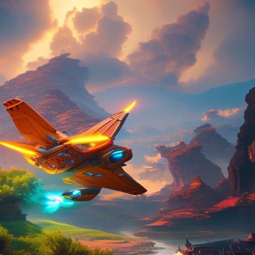 Fiery Flying Cat Concept Art in Orange and Teal