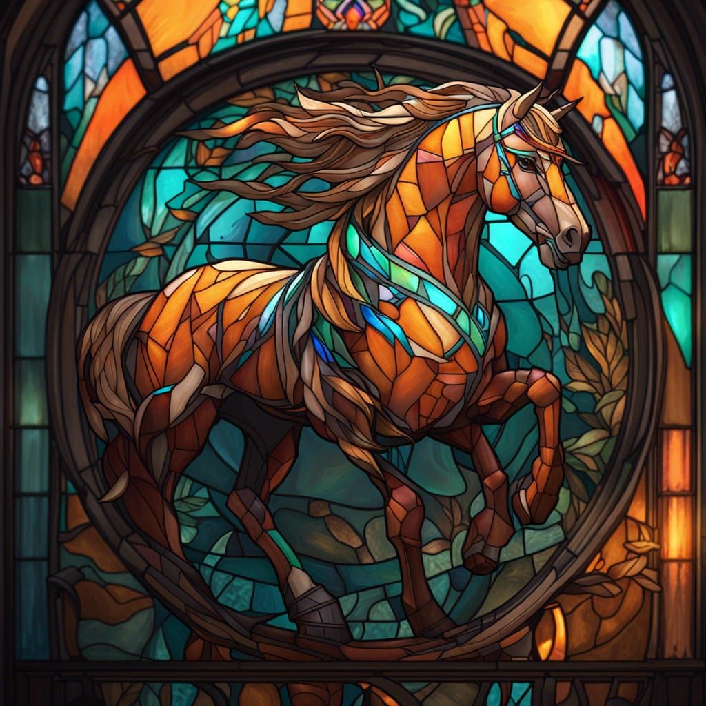 Stained Glass Horse: Hyperdetailed Art Nouveau Concept