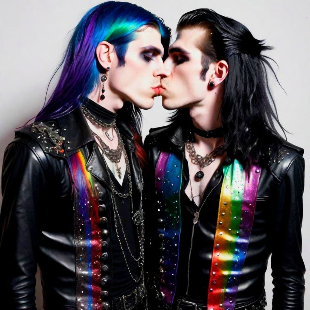 Goth Boys Kissing with Rainbow Sparkles