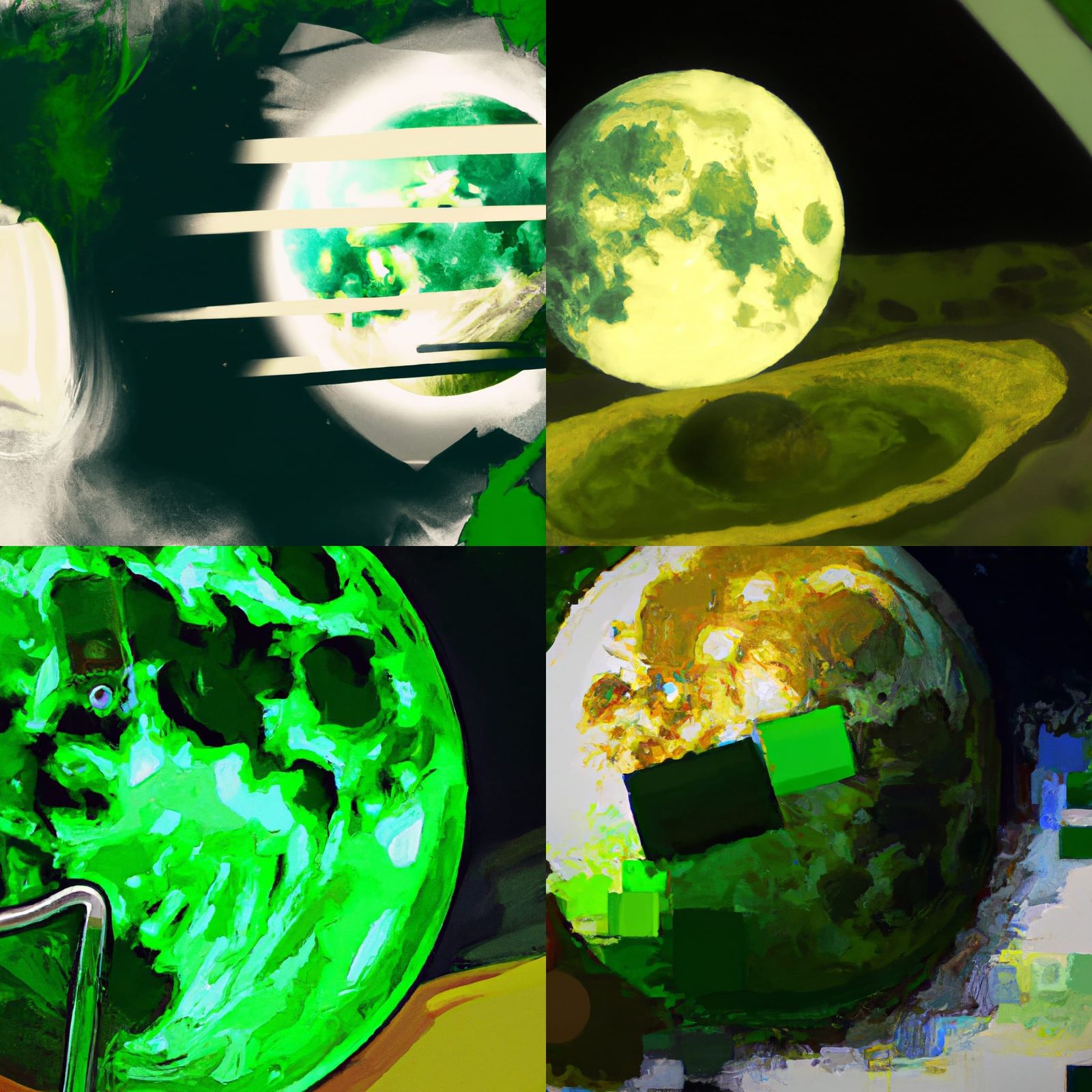 Melting Green Moon in Dystopian Cosmic Twilight