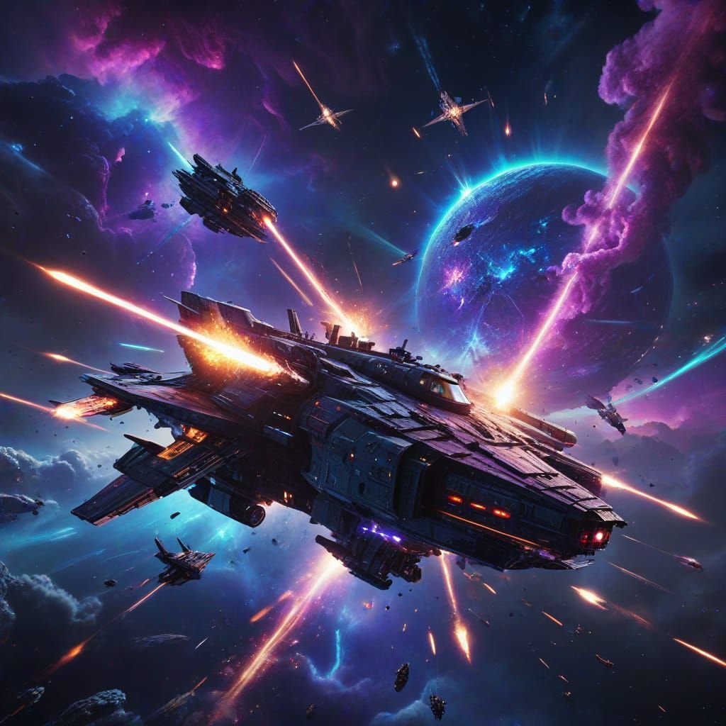 Epic Space Battleship Engages Swarms of Drones and Pirate Sh...