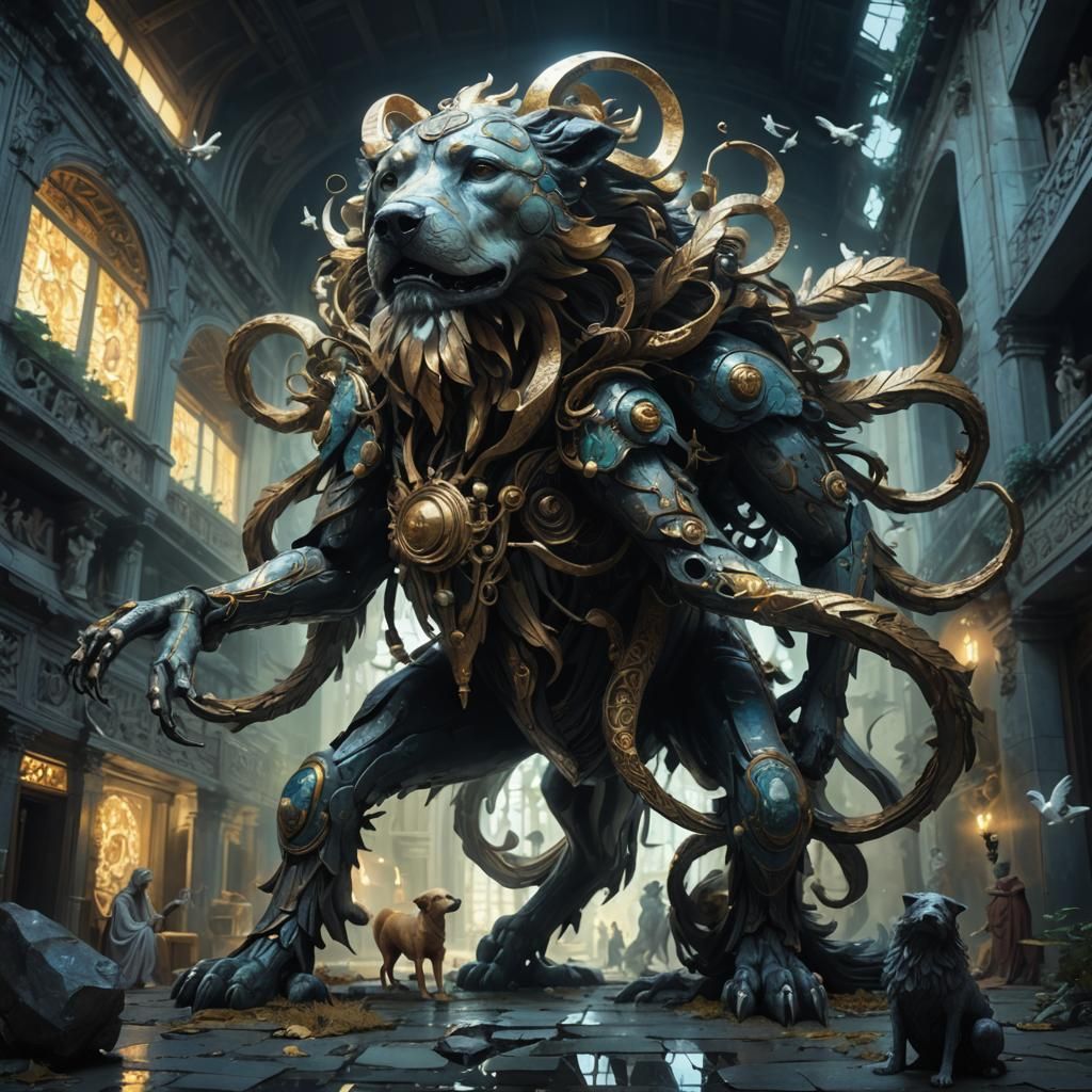 Sacred Figure with Golden Dog in Baroque Art