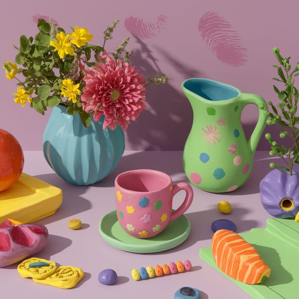 Colorful Clay Still Life in Surreal Style
