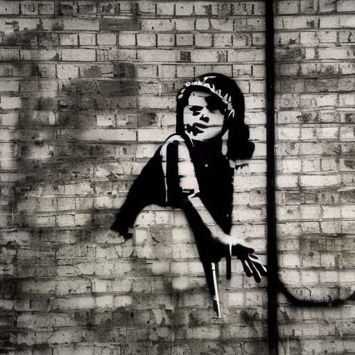 Banksy stencil graffiti style.