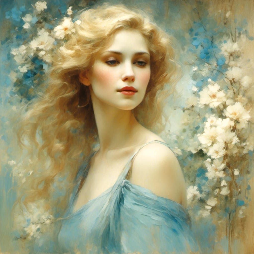 Woman with Blonde Hair in Art Nouveau Style