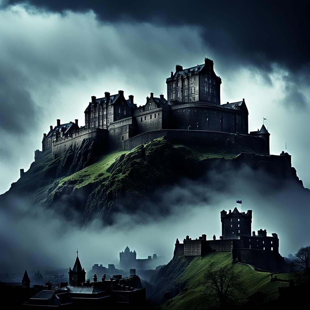 Dark Fantasy Edinburgh Castle on Volcano, Illustration