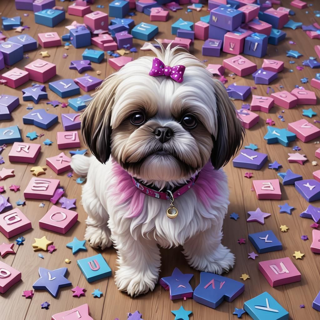 Shih Tzu on 3D Molly Letters, Airbrushed Art