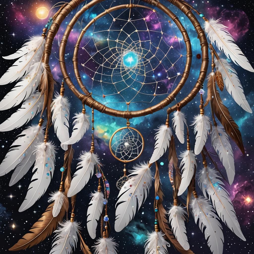 Crystal Orb Dreamcatcher: Holographic Cosmic Illustration