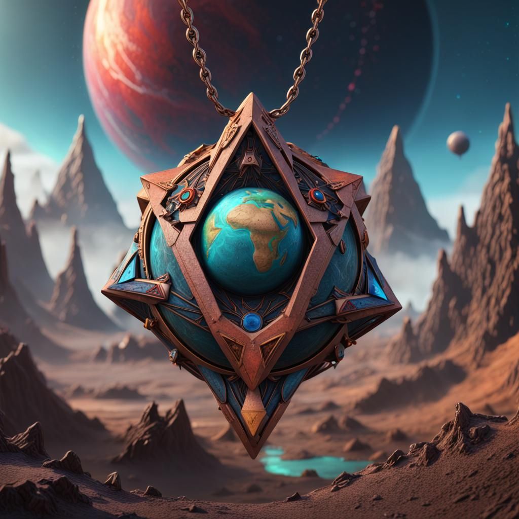 Triangle Planet Necklace in Detailed Matte Painting