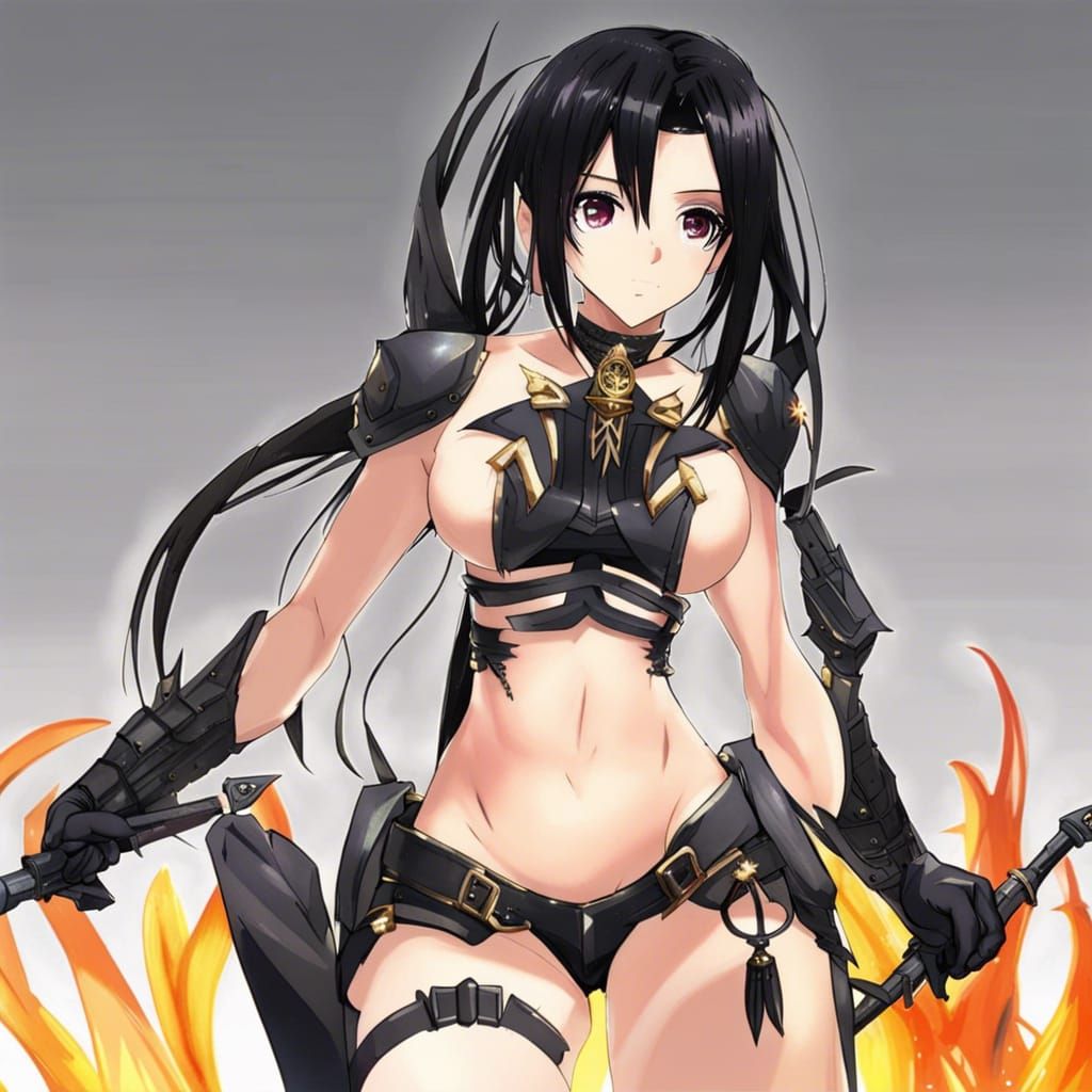 Fantasy Maiden in Black Bikini Armor, Anime Style