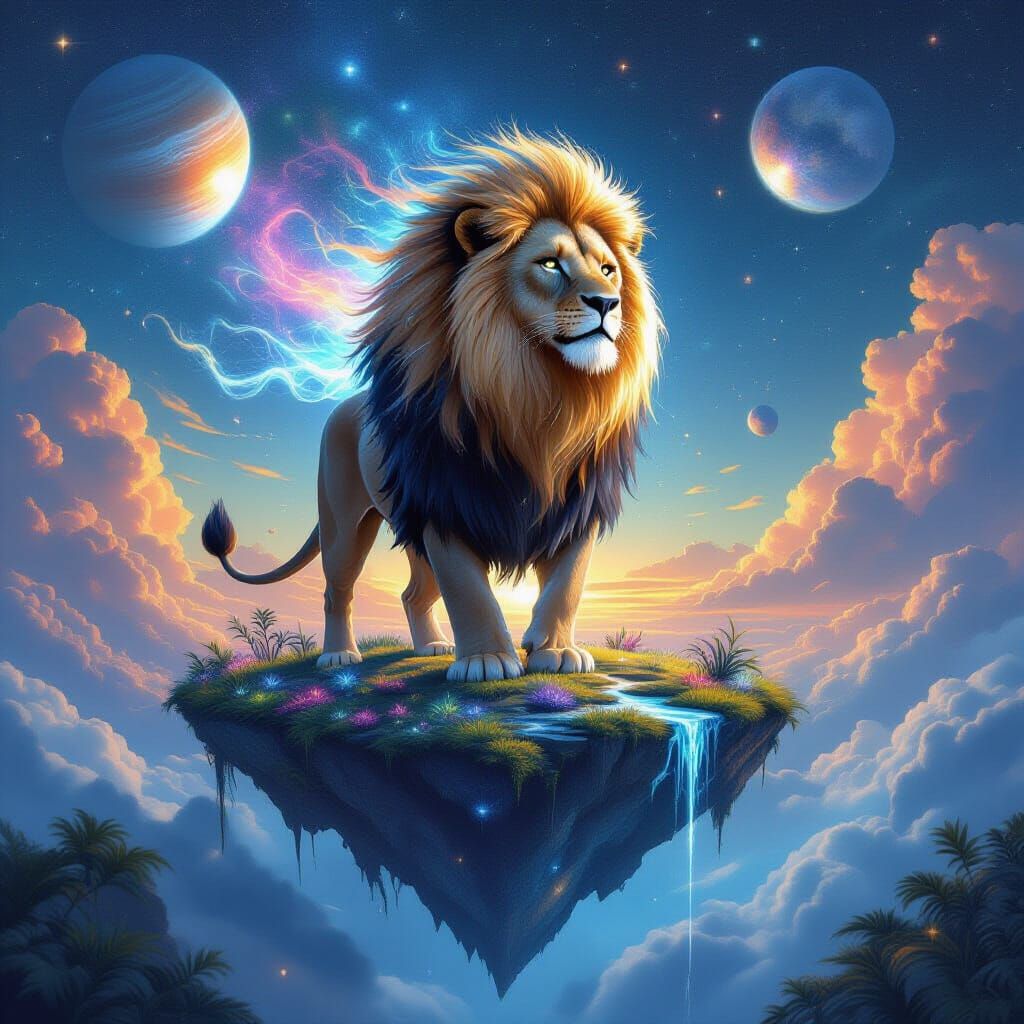 Celestial Lion in Cosmic Ocean Fantasy Art