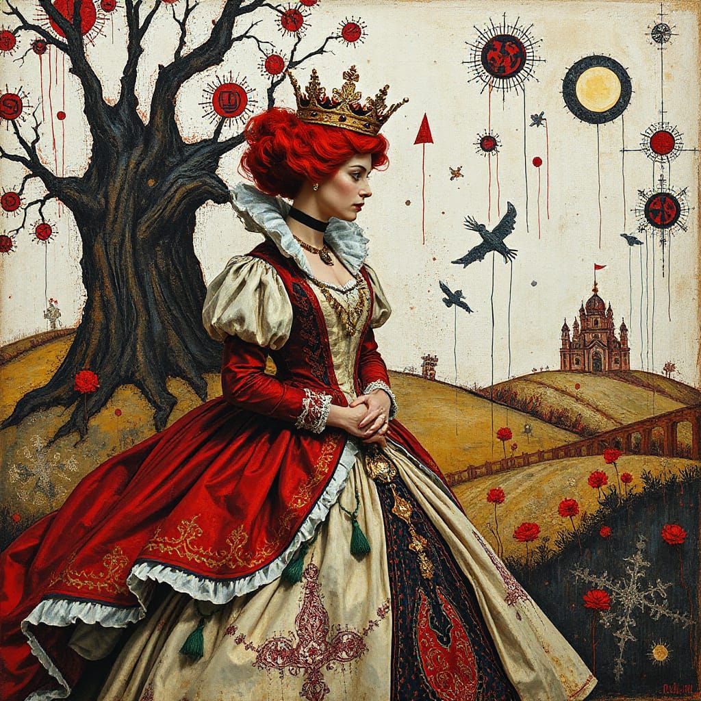Red Queen in Wonderland: Abstract Expressionist Mixed Media