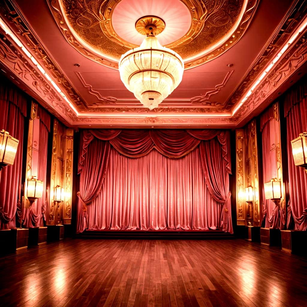 Pink Art Deco Cinema Hall with Golden Accents