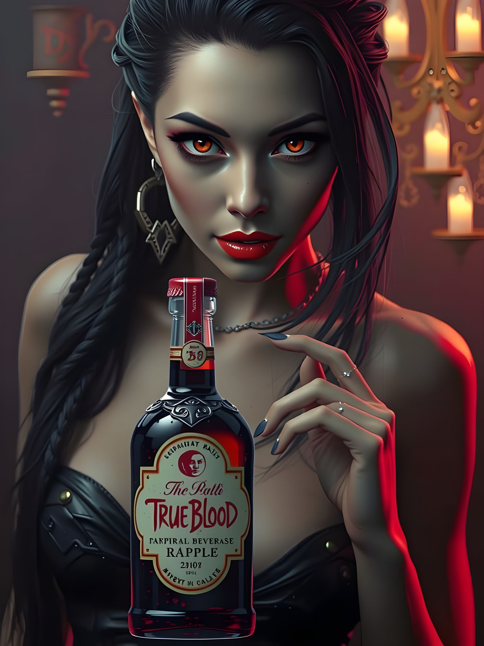 Vampire Goddess in Red-Hued Gothic Splendor