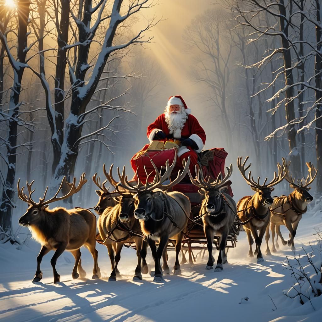 Surreal Christmas Sleigh Ride in Chiaroscuro Style