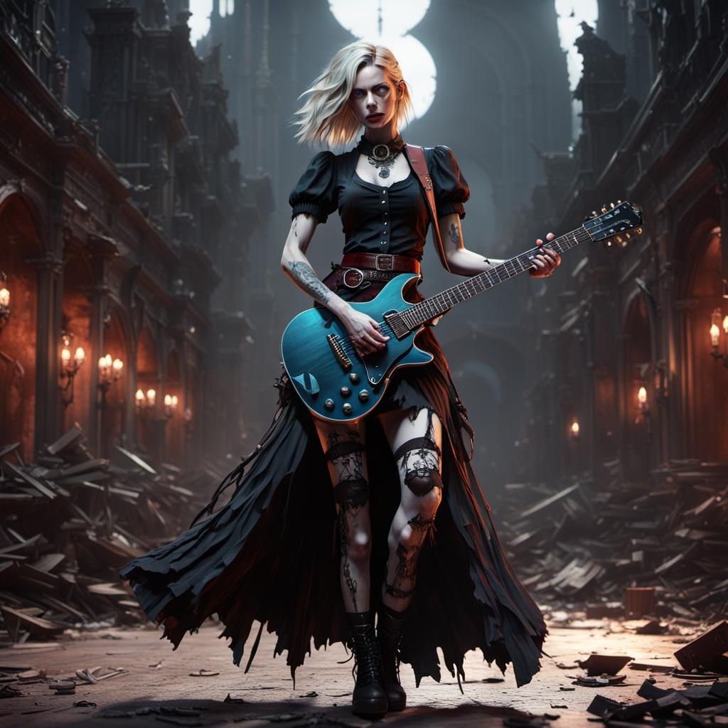 Gothic Woman with Guitar: Dark Fantasy Concept Art