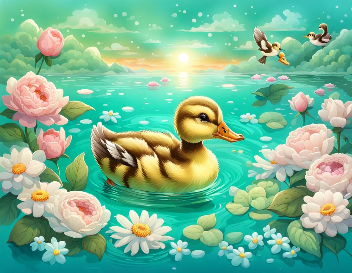 Duckling is swimming in a lake (original)