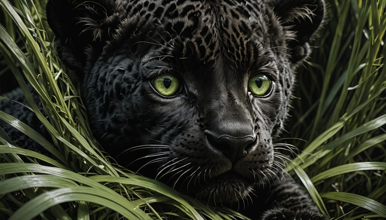 Newborn Black Jaguar with Robotic Eyes