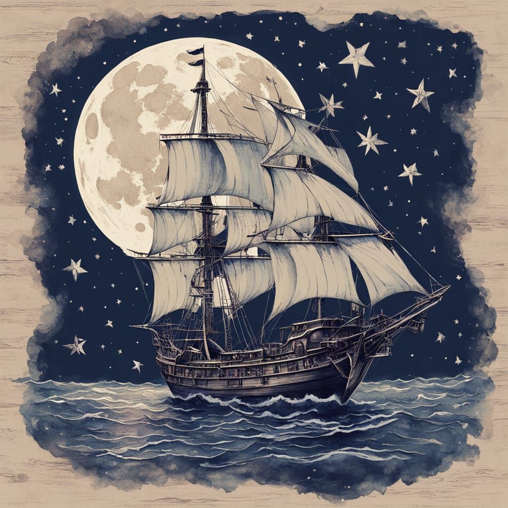 Whimsical Pirate Ship Soars Through Celestial Skies