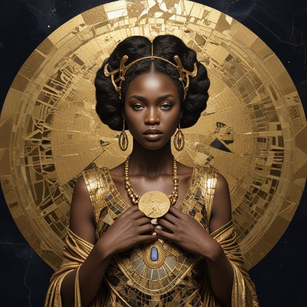 Goddess of the Moonlit Night in Kintsugi Style