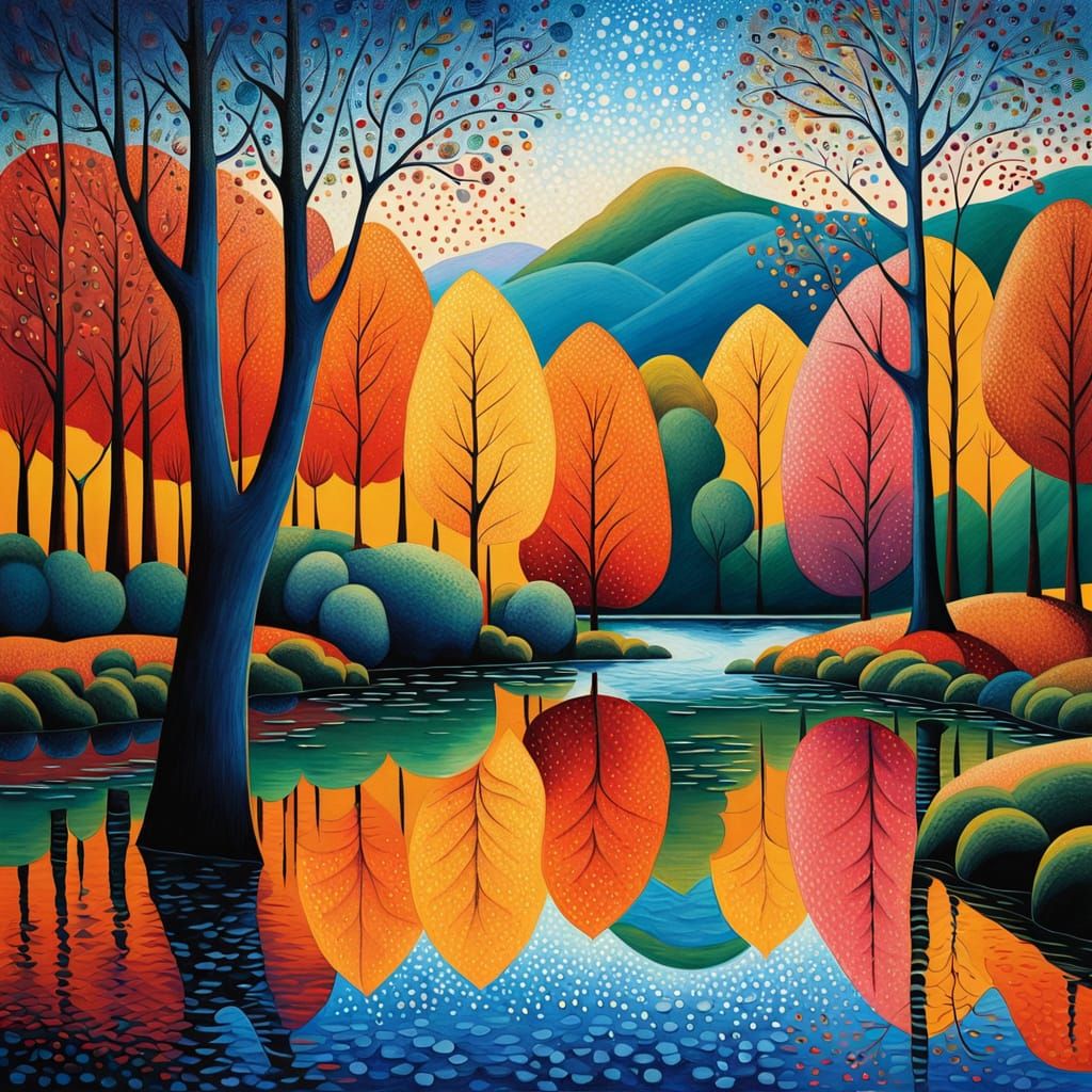 Ethereal Pointillist Landscape with Dappled Light and Ripple...