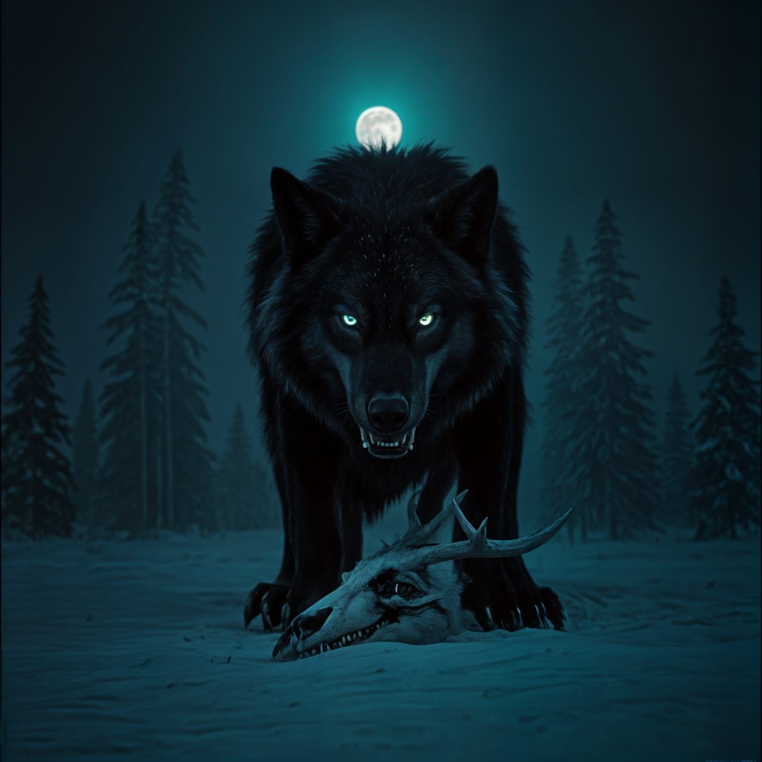 Cyberpunk Wolf in Snowy Landscape