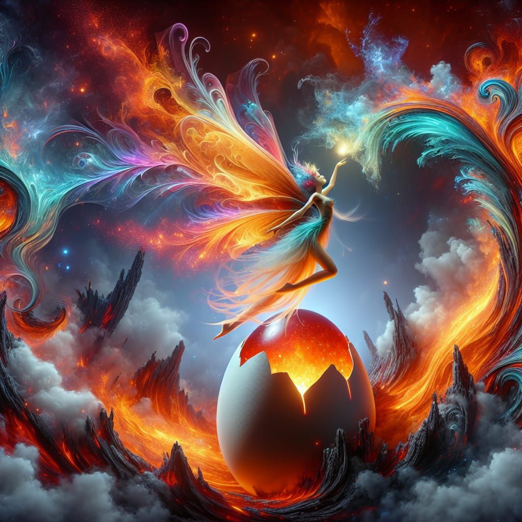 Stunning Fairy Emerges from Lava Egg in Hyper-Realistic Fant...
