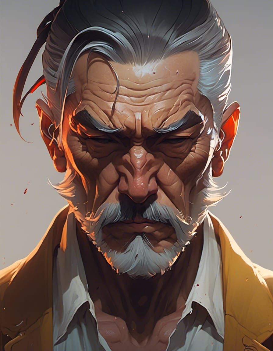 Yakuza Old Man Portrait in Alessio Albi Style