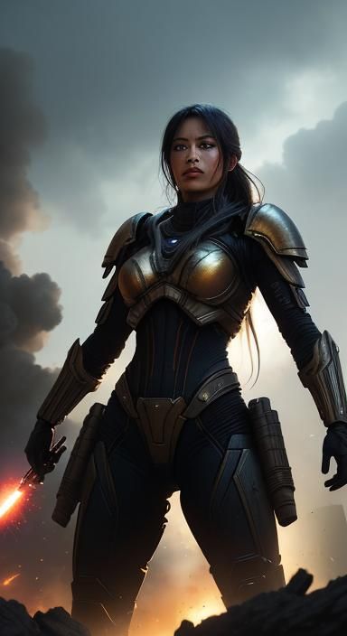 Amazonian Warrior Woman in Sci-Fi Battle
