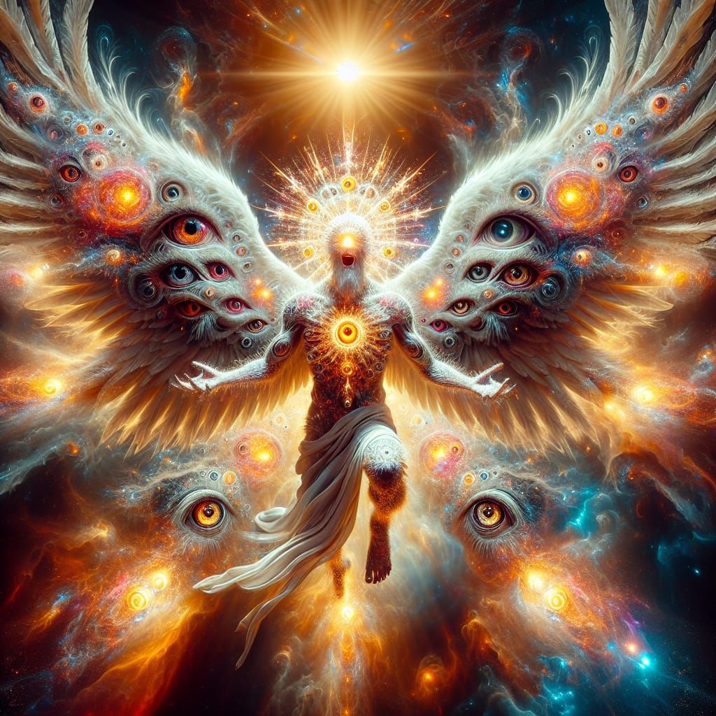 Biblically Accurate Angel in Psychedelic Style