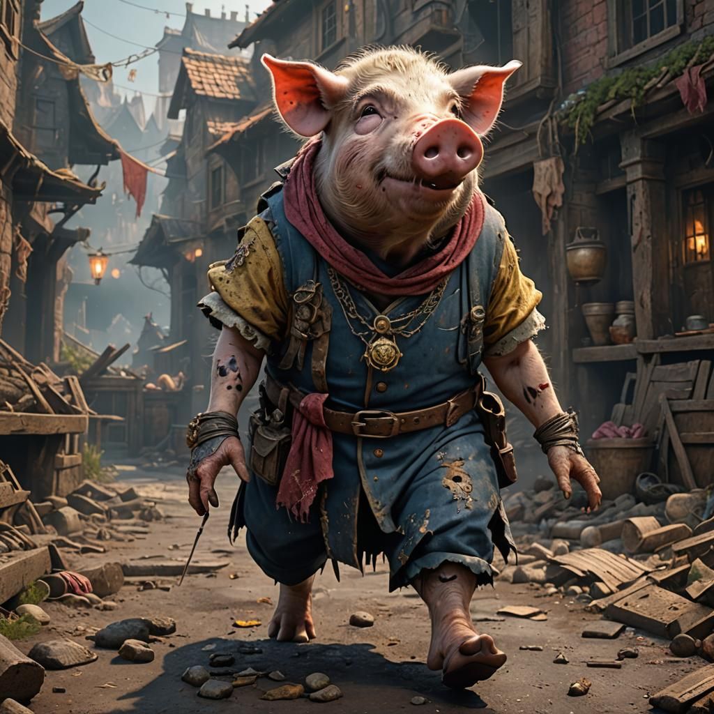 Rotting Pig in Rags: Detailed Matte Painting