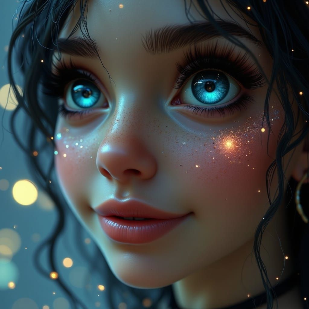 Woman's Face Reflecting City Lights in Fantasy Style