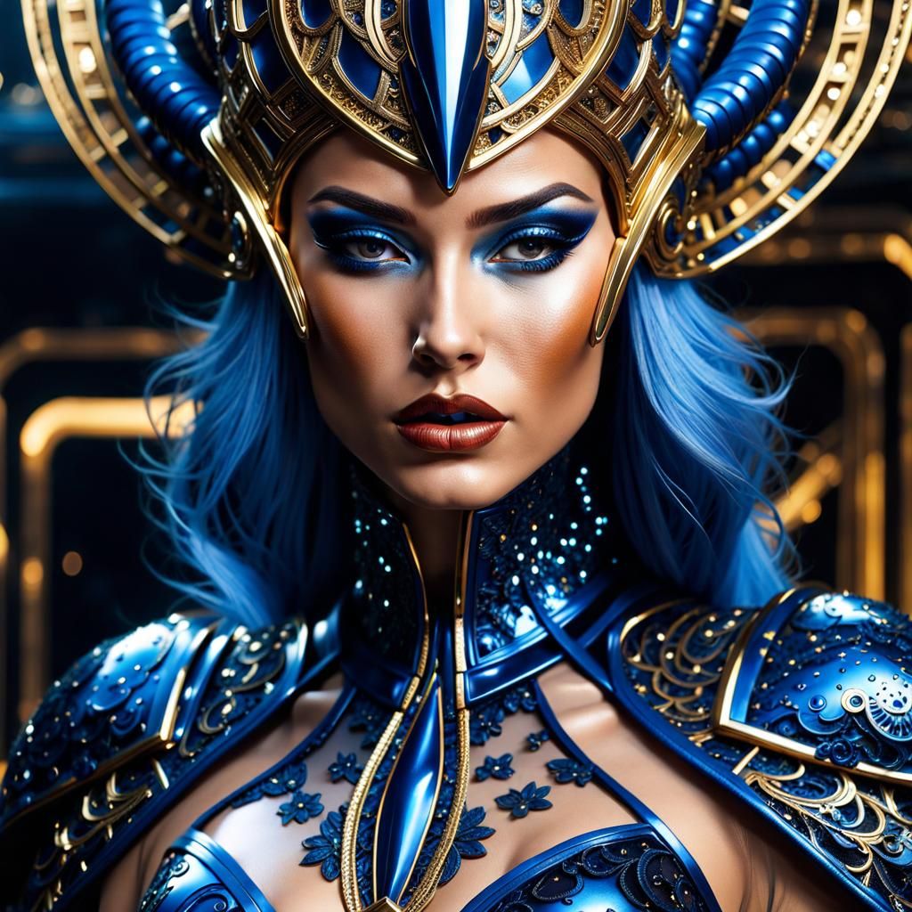 Cosmic Whimsical Portrait of Woman in Latex Costume