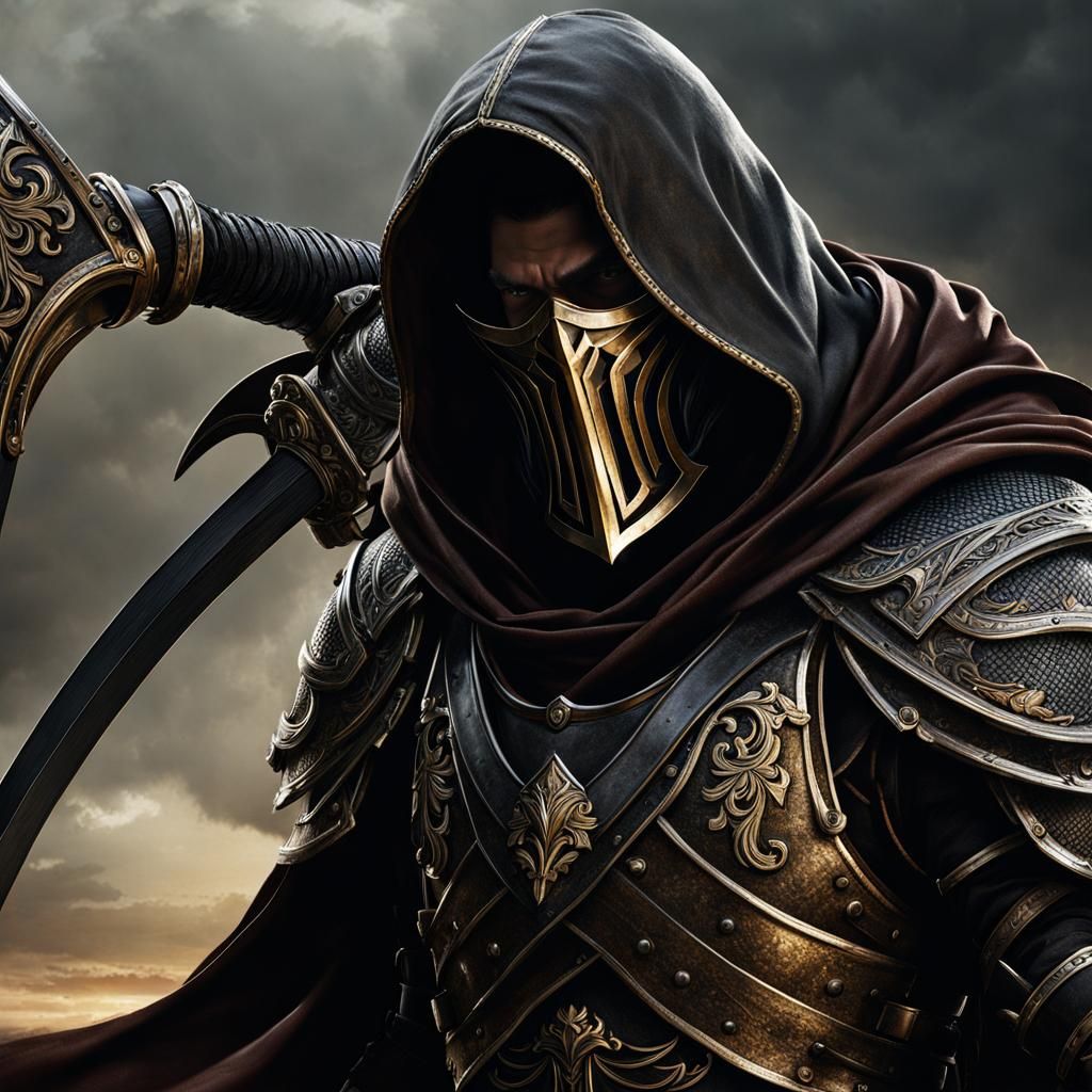 Hooded Warrior in Armor with Scythe