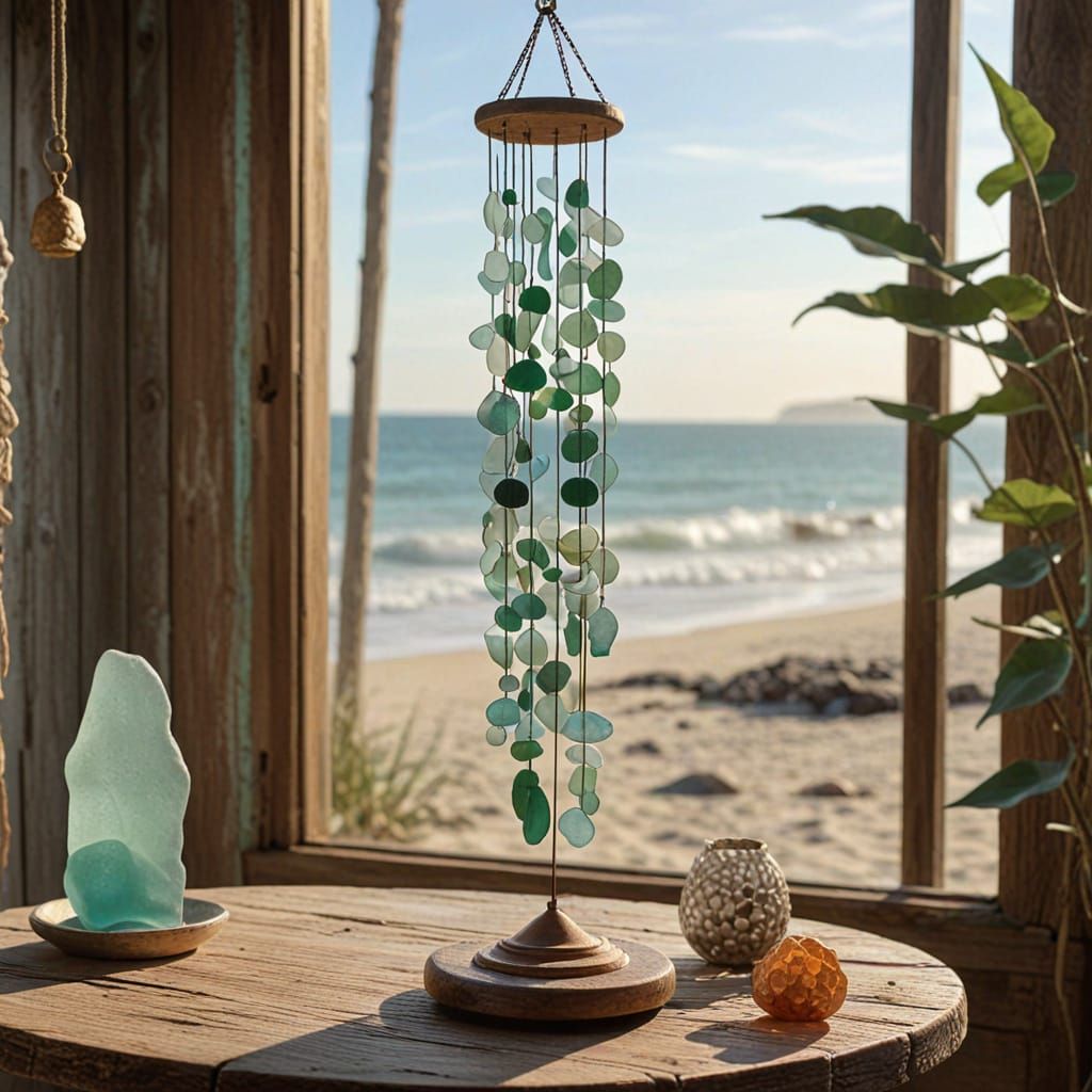 Sea Glass Sculptures and Wind Chime Art