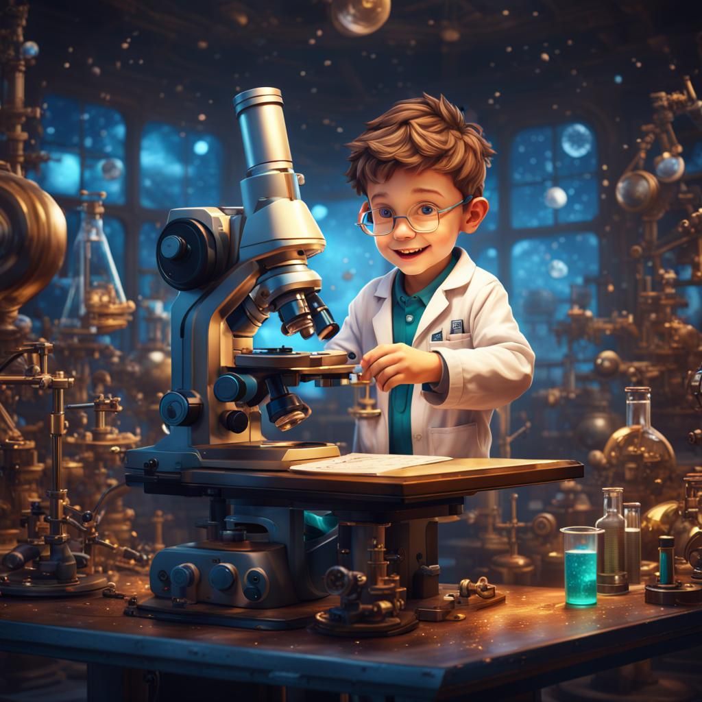 Little Boy Scientist in a Fantasy Lab