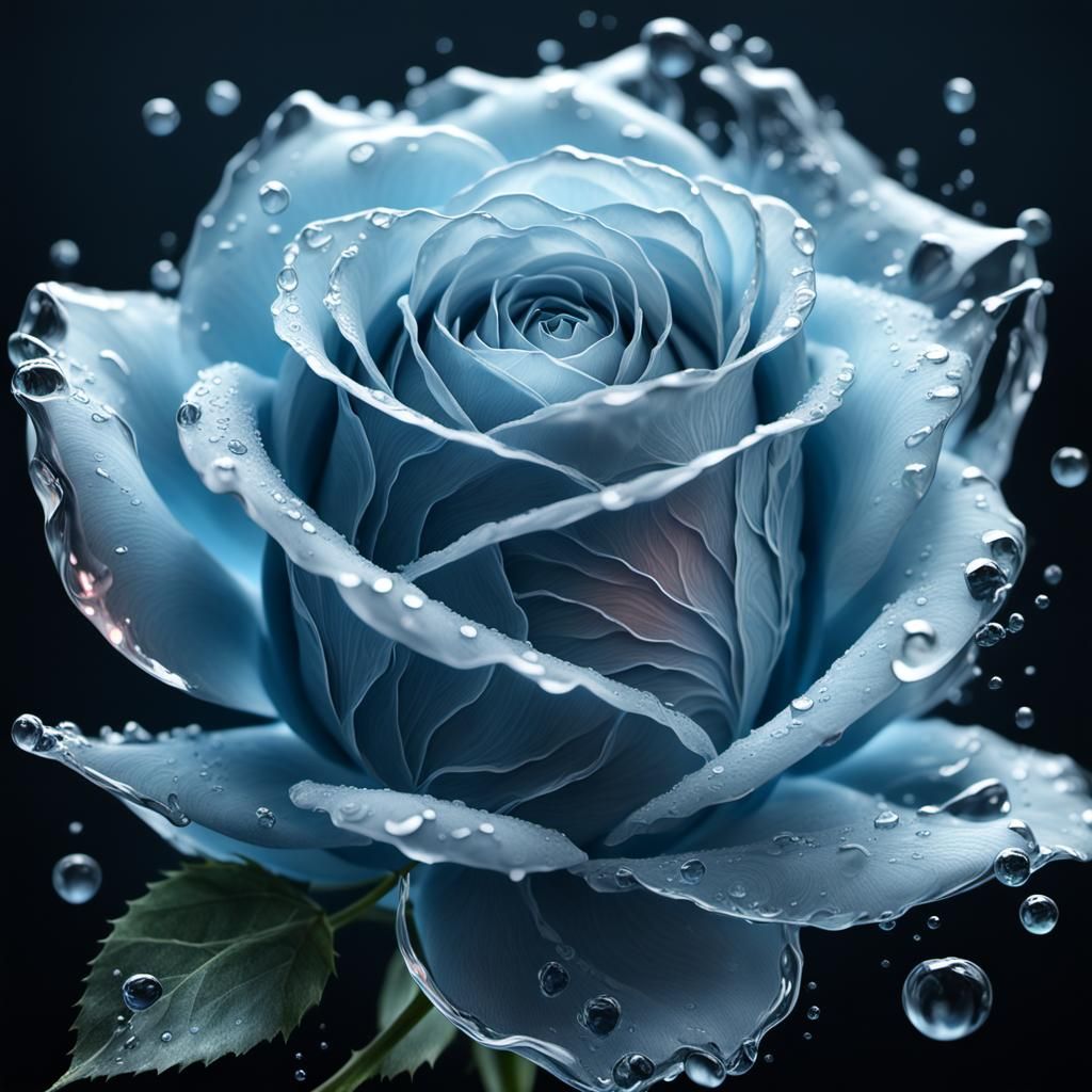 Delicate Water Rosebud with Fire Inside, Hyperrealism