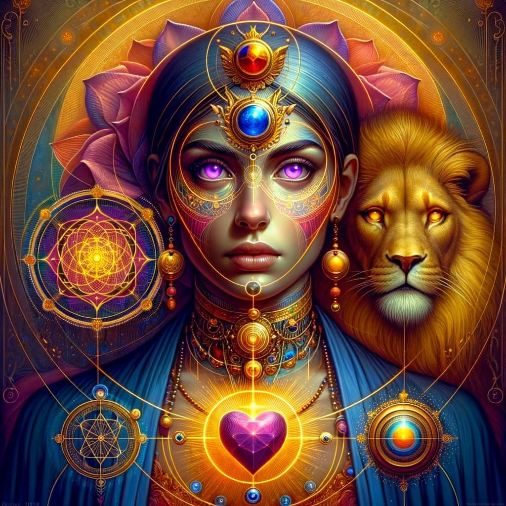 Surreal Self-Portrait with Lion in Digital Art Style
