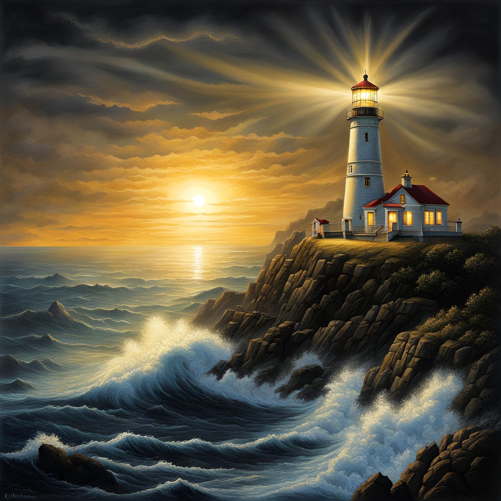 Pacific Lighthouse at Night in Radiant Lighting