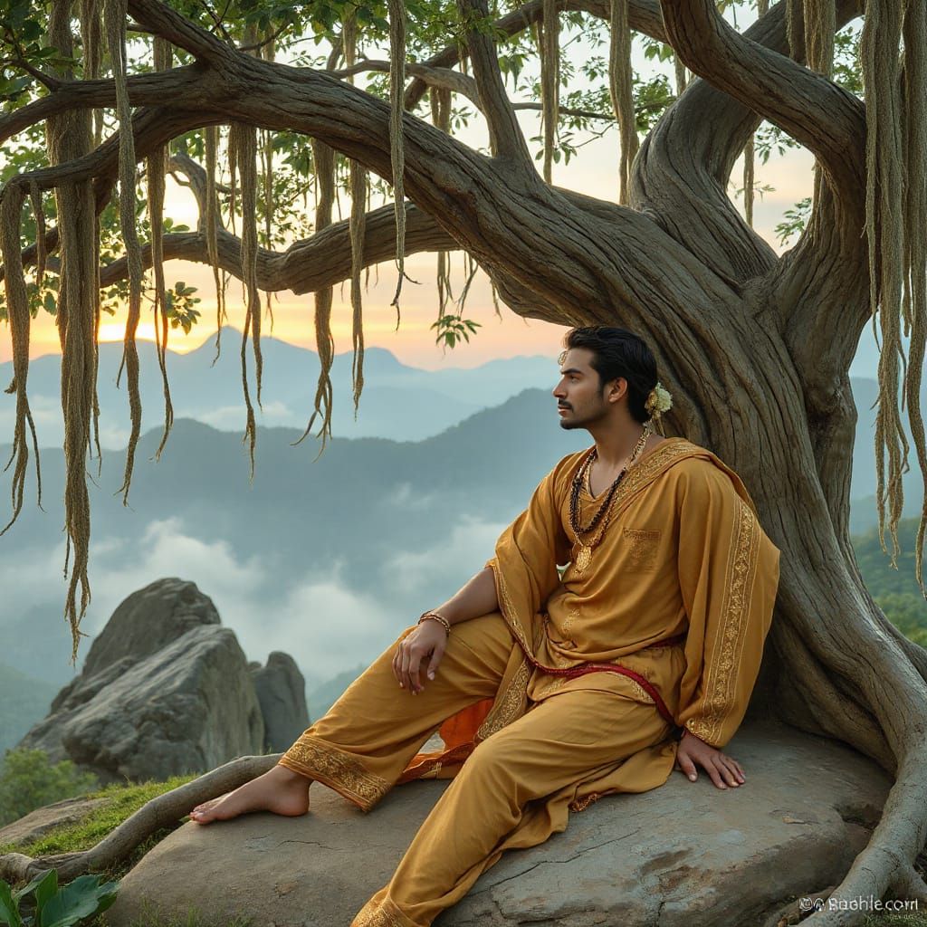 South Indian Prince Under Banyan Tree: Art Nouveau Style