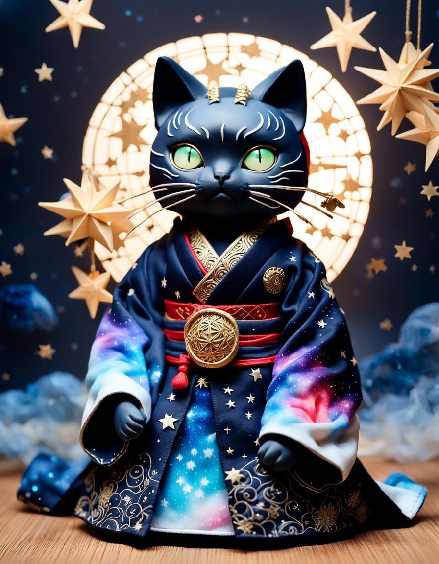 Galaxy Eyes Oni Cat Doll in Starry Kimono