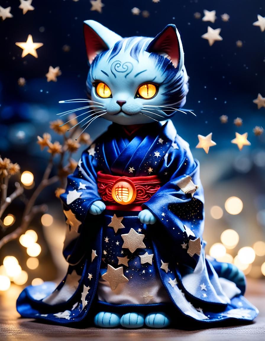 Oni Cat Doll with Galaxy Eyes in Kimono