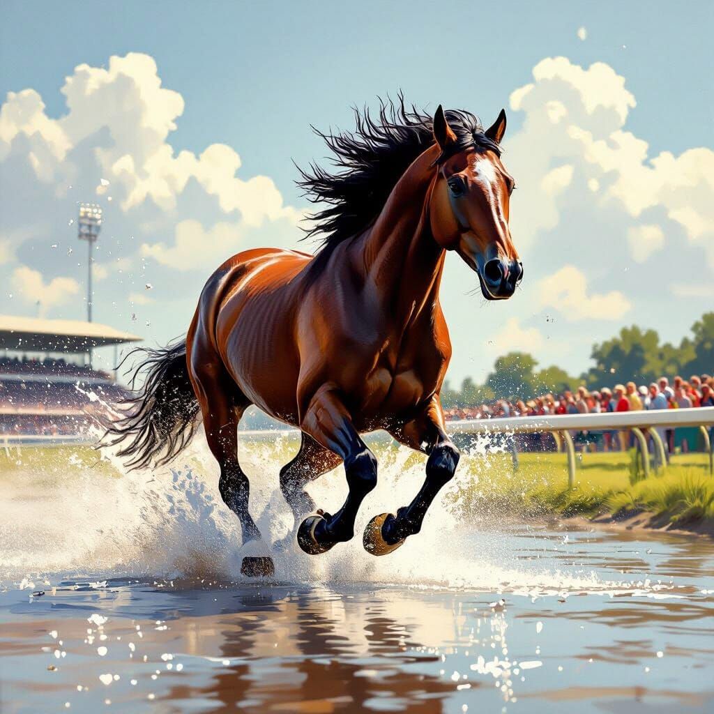 Galloping Horse in Water, Expressive Brushstrokes