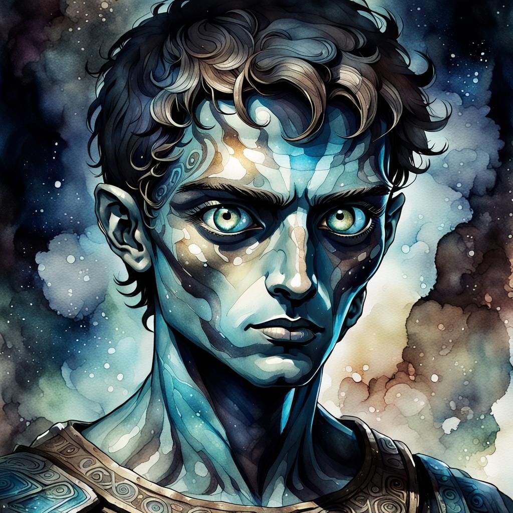 Heroic Humanoid Shimmers in Dark Fantasy Portrait