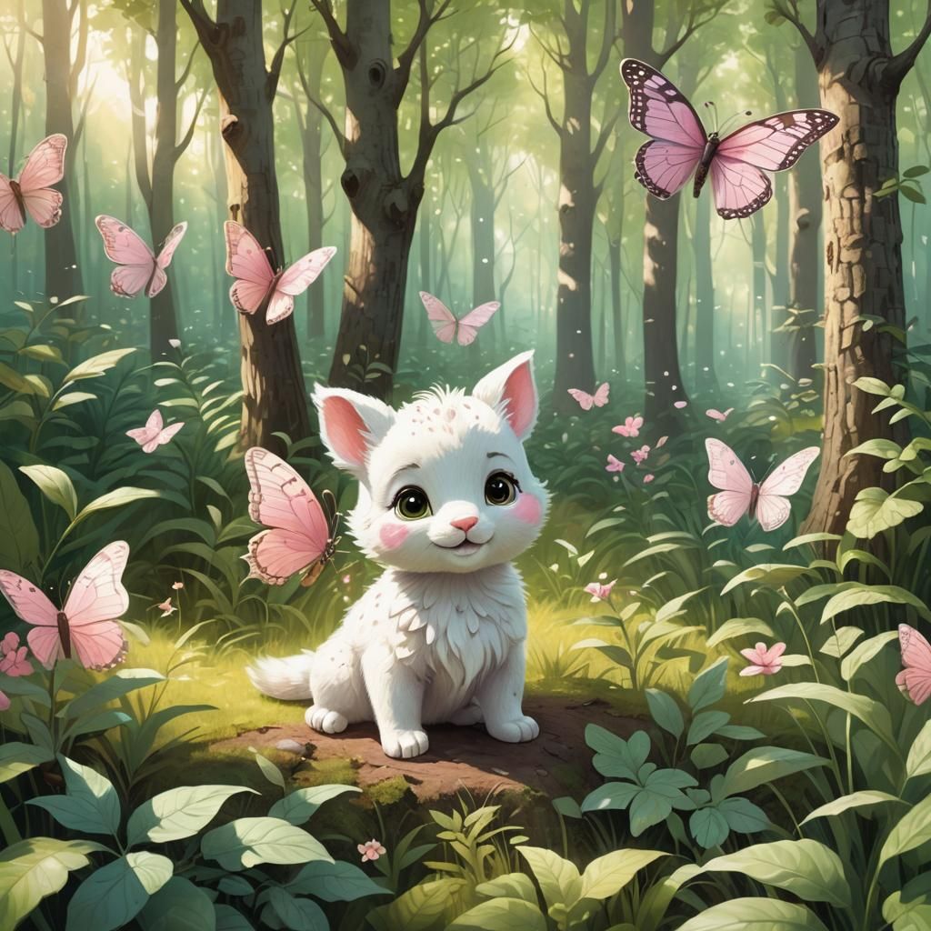 Baby Animal and Butterfly: Whimsical 3D Render