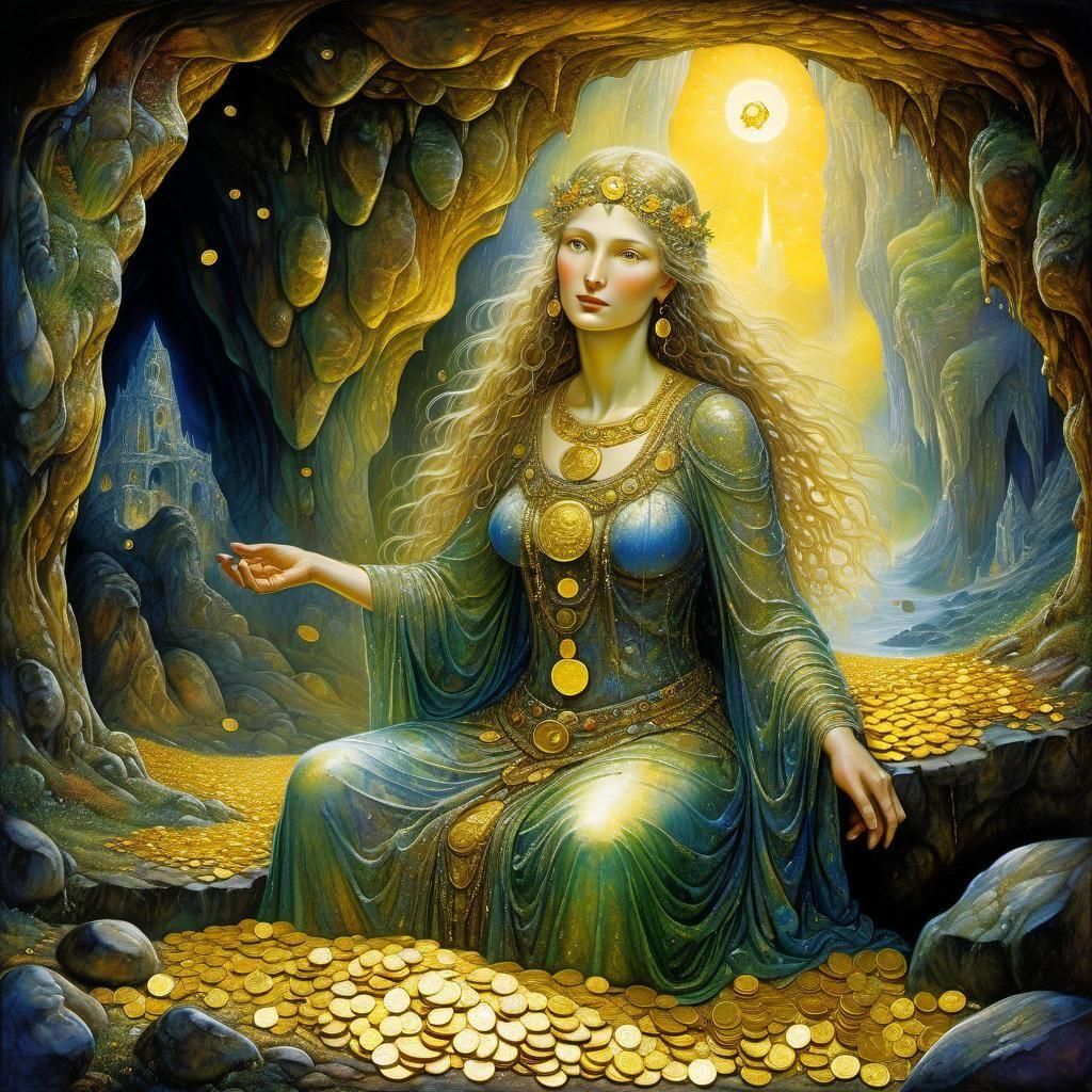 Kriemhild Surrounded by Gold Coins in Cave