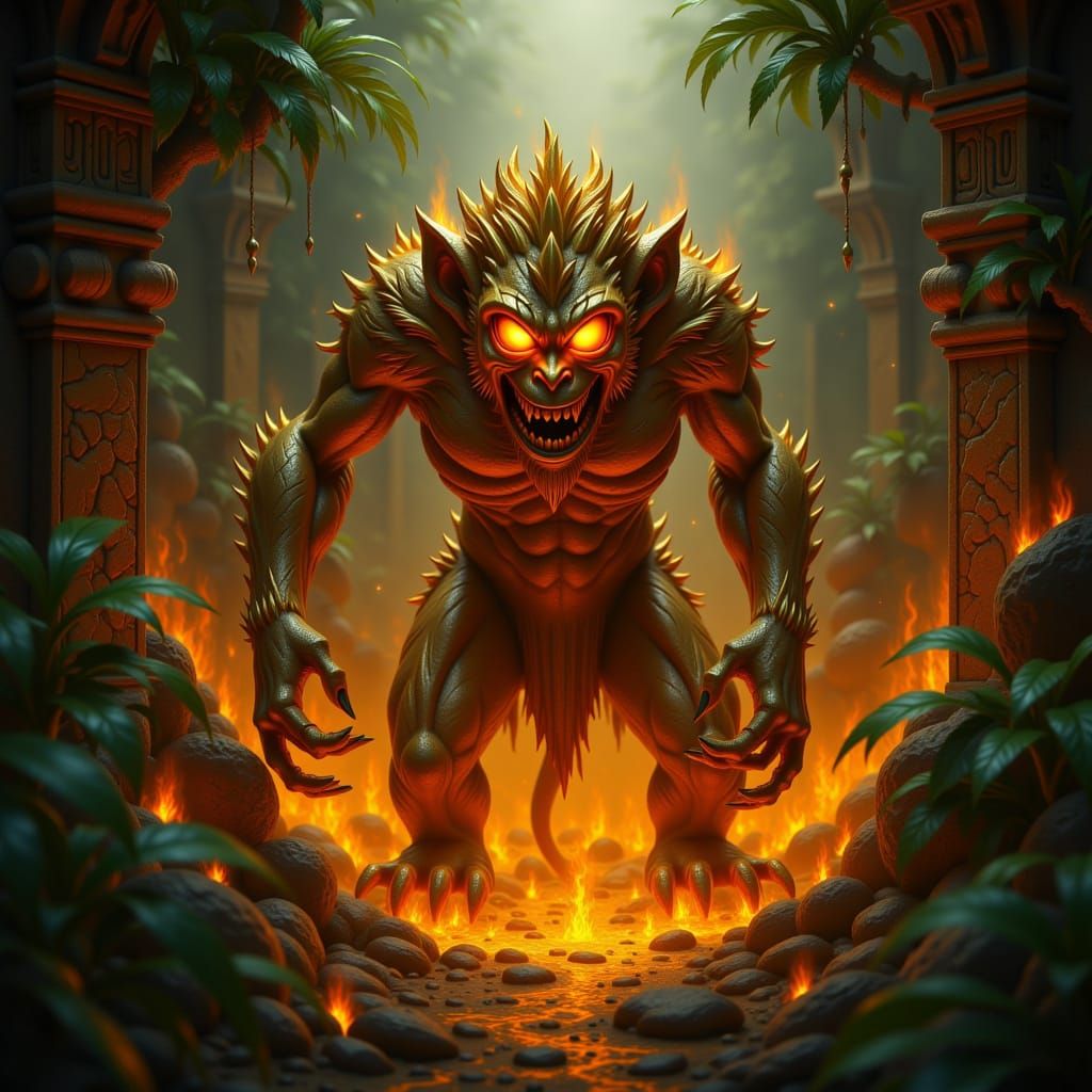Enraged Golden Monkey Statue in Hidden Aztec City