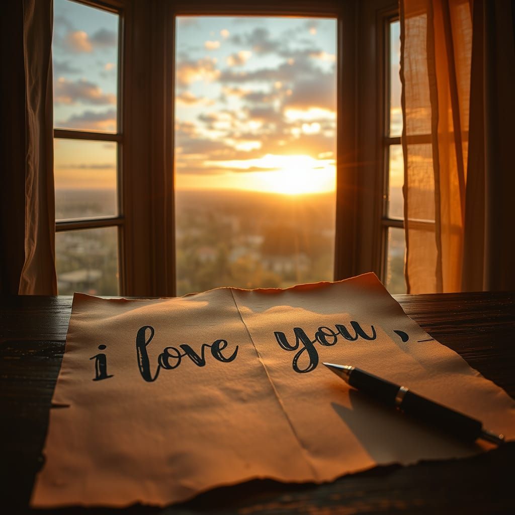 Romantic Calligraphy of I Love You at Sunset
