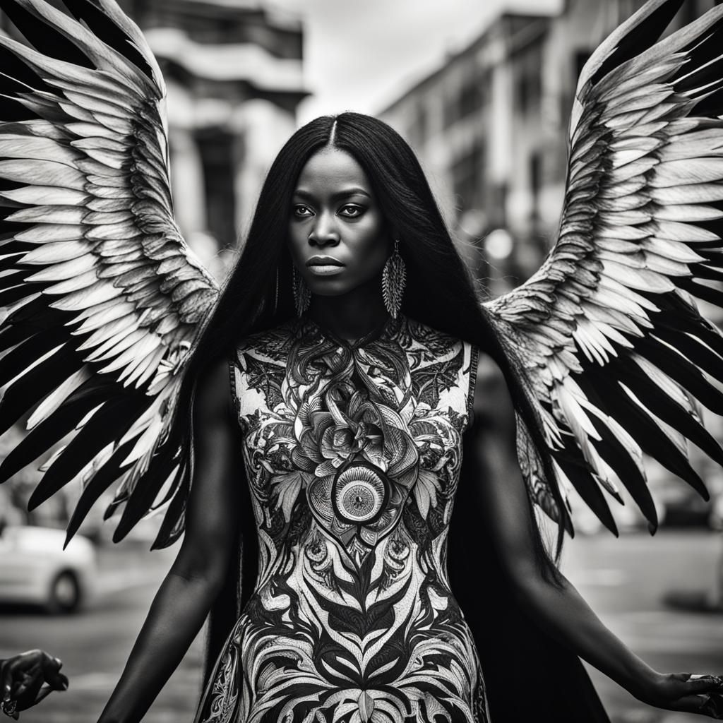 Black Woman in Phoenix Dress: Hyperrealistic Detail